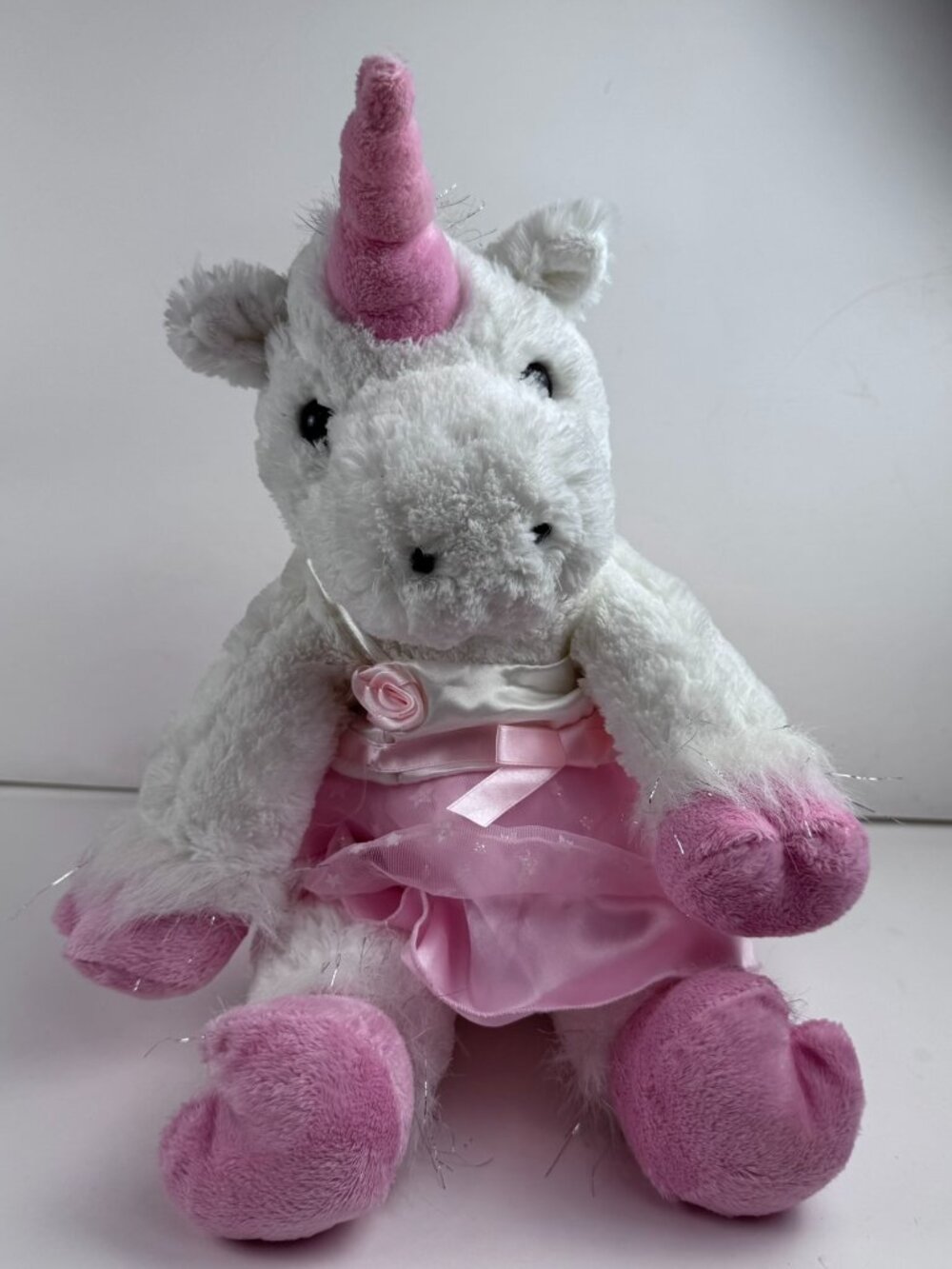 Vintage 2001 The Bear Factory Unicorn Plush Pink Tutu Dress 17" Tinsel stains